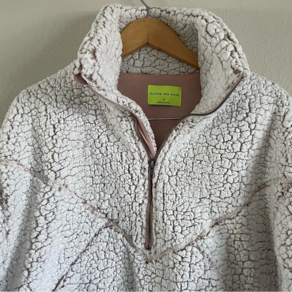 Playing For Keeps Sherpa Teddy Sweater Women’s Small Quarter Zip Mock Neck - Picture 3 of 11